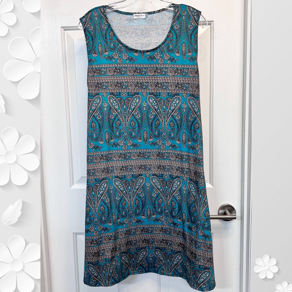 Simple Fun Teal Paisley Dress Size XXL